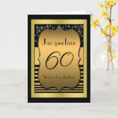 60誕生日ブラックと金ゴールドグリーティングカード カード (黄色い花)