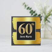 60誕生日ブラックと金ゴールドテーマ 招待状 (スタンド正面)
