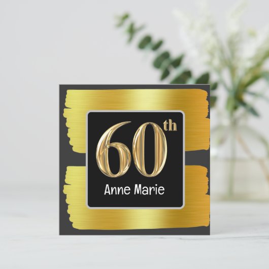 60誕生日ブラックと金ゴールドテーマ 招待状 (スタンド正面)