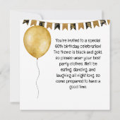 60誕生日ブラックと金ゴールドテーマ 招待状 (裏面)
