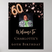 60誕生日ブラックバラ金ゴールドフォトスターウェルカム ポスター (正面)