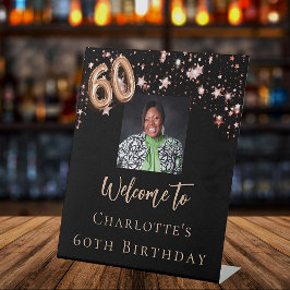60誕生日ブラックバラ金ゴールドフォトスターウェルカム 台座サイン