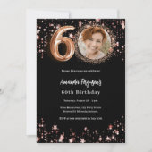 60誕生日ブラックバラ金ゴールドフォトスターズ高級 招待状 (正面)
