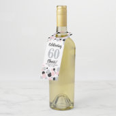 60誕生日ブラックピンクシルバーグリッター紙吹雪 ボトルネックタグ (アングル)