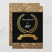 60誕生日ブラック金ゴールドグリッターエレガントパーティー 招待状 (正面/裏面)