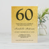 60誕生日ブラック金ゴールドグリッタースパークルグラデーション 招待状 (スタンド正面)