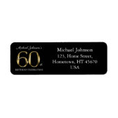 60誕生日ブラック金ゴールドタイポグラフィ差出人住所 ラベル (正面)