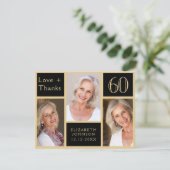 60誕生日ブラック金ゴールドフォトコラージュ サンキューカード (スタンド正面)