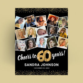 60誕生日ブラック金ゴールドフォトパーティー ポスター