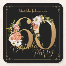 60誕生日ブラック金ゴールドフローラグラマラスかわいらし