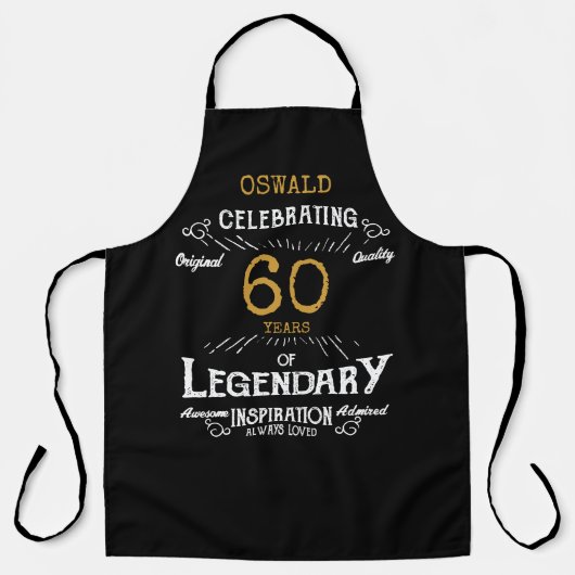 60誕生日ブラック金ゴールド伝説的おもしろい エプロン (正面)
