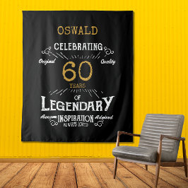 60誕生日ブラック金ゴールド伝説的なフォトバックグラウンド タペストリー