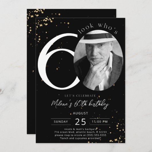 60誕生日ブラック金ゴールド招待状(写真あり) 招待状 (正面/裏面)
