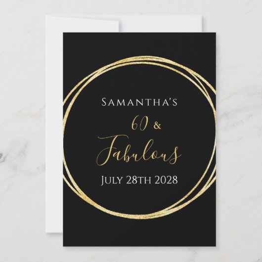 60誕生日ブラック金ゴールド誕生日招待状 招待状 (裏面)