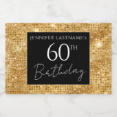 60誕生日ブラック&金ゴールドきらめく スパークリングワインラベル (シングルラベル)