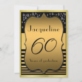 60誕生日ブラック&金ゴールドパーティの招待状 招待状 (正面)