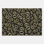 60誕生日ブラック/金ゴールド乱数パターン60 ラッピングペーパーシート (正面3)