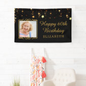 60誕生日ブラック&金ゴールド星パーソナライズされた 横断幕 (インサイチュ)