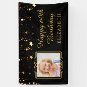60誕生日ブラック&金ゴールド星パーソナライズされた 横断幕 (縦)