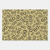 60誕生日ブラック&金ゴールド番号パターン60 ラッピングペーパーシート (正面2)