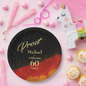 60誕生日ブラック、金ゴールド、レッドプロスト ペーパープレート (パーティー)