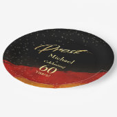 60誕生日ブラック、金ゴールド、レッドプロスト ペーパープレート (アングル)