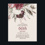 60誕生日ブルゴーニュアイボリーフローラクリーム ポストカード<br><div class="desc">ブルゴーニュ、プラムパープル、アイボリーの水彩画フローラと緑の女性の60歳の誕生日パーティーへの招待</div>