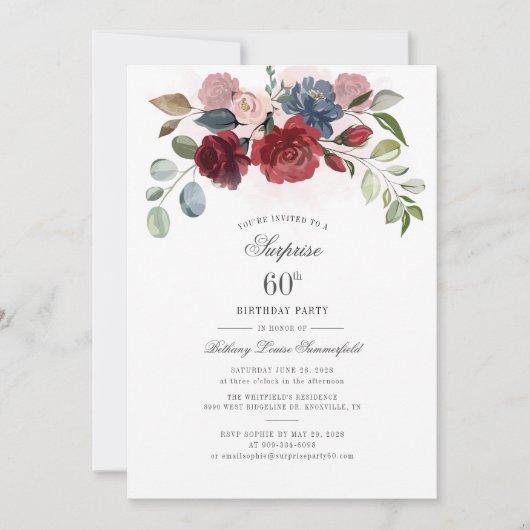 60誕生日ブルゴーニュフローラ誕生会 招待状 (正面)