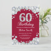 60誕生日ブルゴーニュ赤と銀ダイヤモンド 招待状 (スタンド正面)