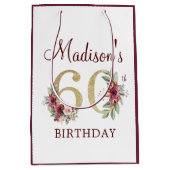 60誕生日ブルゴーニュ金ゴールドフローラ パーソナライズされた ミディアムペーパーバッグ (正面)