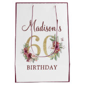 60誕生日ブルゴーニュ金ゴールドフローラ パーソナライズされた ミディアムペーパーバッグ (裏面)