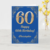 60誕生日ブルーと金ゴールドグリッターフレーム カード (黄色い花)