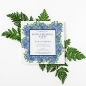 60誕生日ブルーアジサイ水色パーティーInv 招待状