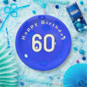 60誕生日ブルーピックボール ペーパープレート (パーティー)