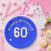 60誕生日ブルーピックボール ペーパープレート (パーティー)