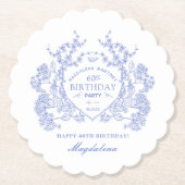 60誕生日ブルーフランスのフローラクレストカスタム ペーパーコースター (正面)