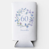 60誕生日ブルーフローラ名クール スリム缶クーラー (正面)