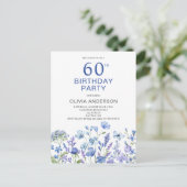 60誕生日ブルーフローラ招待状 ポストカード (スタンド正面)