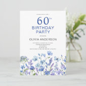 60誕生日ブルーフローラ招待状 招待状 (スタンド正面)