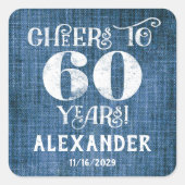 60誕生日ブルーリネンありがとうスティッカー スクエアシール (正面)