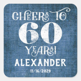 60誕生日ブルーリネンありがとうスティッカー スクエアシール