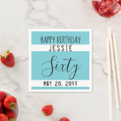 60誕生日ブルー白黒紙ナプキンス スタンダードカクテルナプキン (インサイチュ)