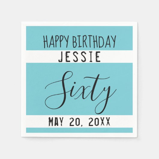 60誕生日ブルー白黒紙ナプキンス スタンダードカクテルナプキン (正面)