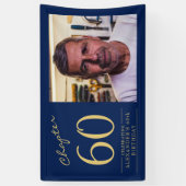 60誕生日ブルー金ゴールド写真 横断幕 (縦)