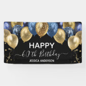 60誕生日ブルー金ゴールド吹き出しバナー 横断幕 (横)