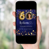 60誕生日ブルー金ゴールド星写真ようこそ ポスター