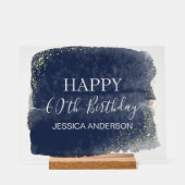 60誕生日ブルー金ゴールド水彩澄ん アクリルサイン (正面)