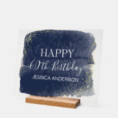 60誕生日ブルー金ゴールド水彩澄ん アクリルサイン (傾斜)