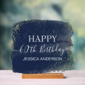 60誕生日ブルー金ゴールド水彩澄ん アクリルサイン (ニュートラル)