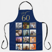 60誕生日ブルー金ゴールド エプロン (正面)